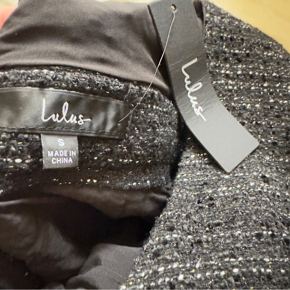 NWT Lulus Officially Exceptional Black Tweed Lurex Wide-Leg Jumpsuit S - Picture 9 of 9